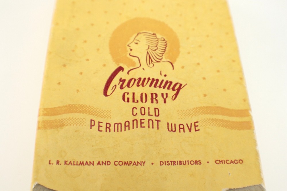 Crowning Glory COLD PERMANENT WAVE Empty Cardboard Box LR Kallman & Co