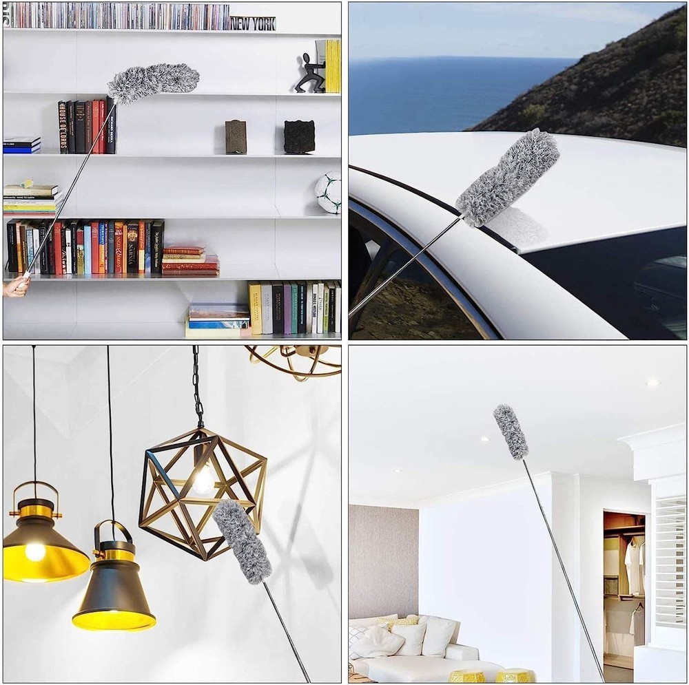 Microfiber Feather Duster 100" Extendable Pole Bendable Head for High Ceilings