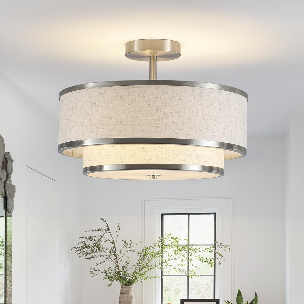 Semi Flush Mount Ceiling Light, 3-Light Double Drum Ceiling Light Fixture wit...