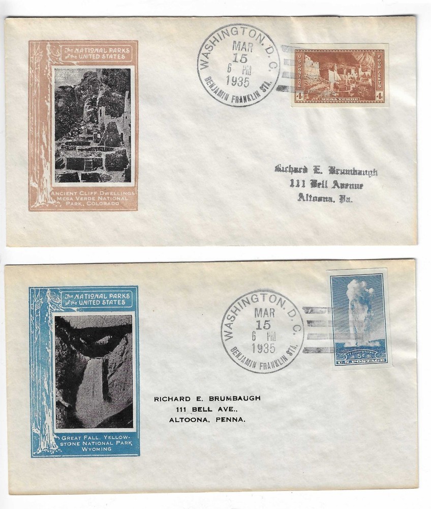 FDC's #756-65 Imperforate National Parks set -- Ioor