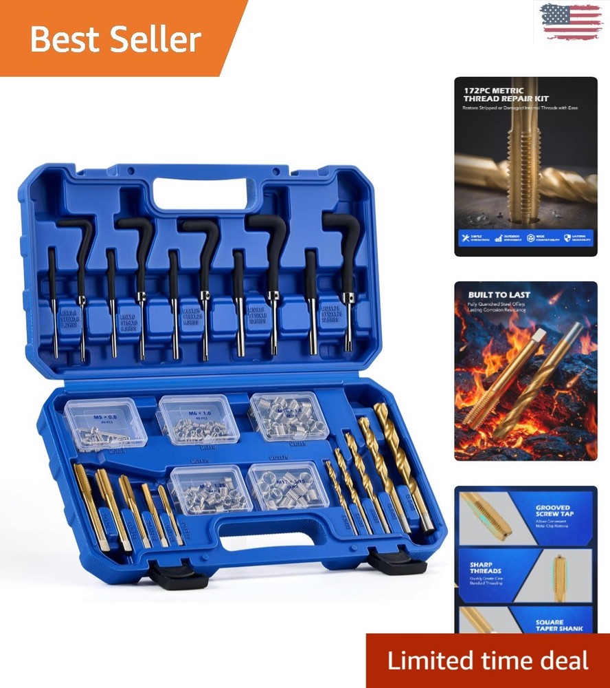 Versatile 172pc Metric Thread Restorer Set: Precision Repairs for All Materials