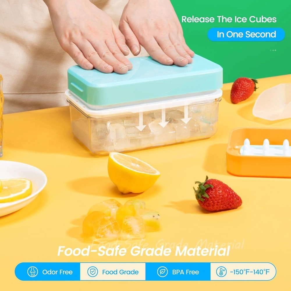 Easy-Release Ice Cube Tray Set - 2 Trays, Lid & Bin - BPA-Free Convenience