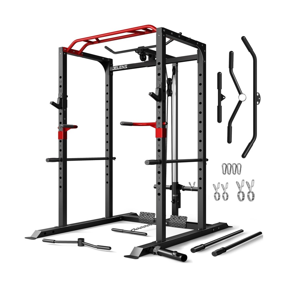 Power Cage, 2000LBS Multi-Function S11 Power Rack with LAT Pulldown, Squat Ra...
