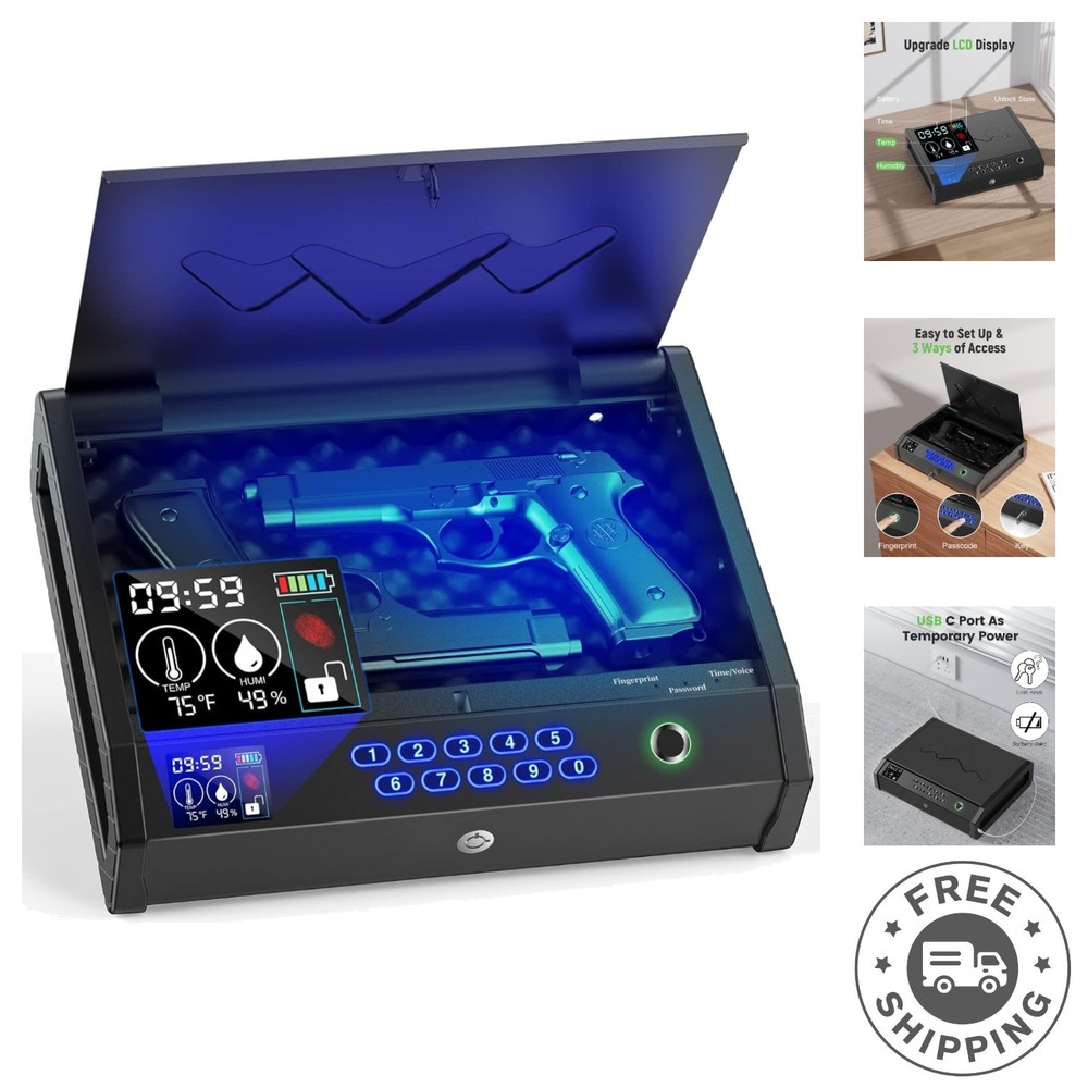 Biometric Gun Safe: Secure Handgun Storage with LCD Temperature Display