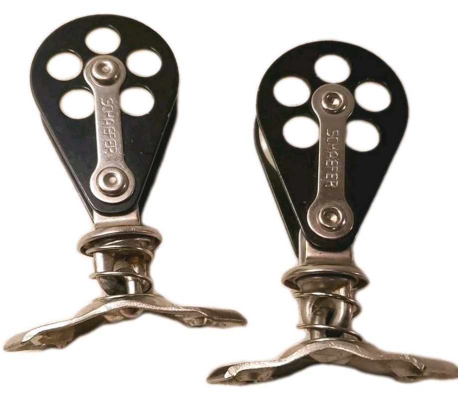 2 Schaefer stand-up Spring blocks 2" sheaves Rounded bases