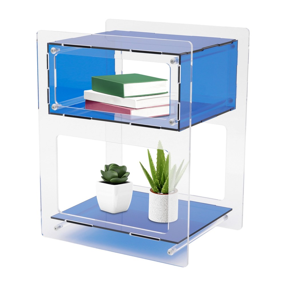 Blue Acrylic Side Table, Acrylic Nightstand, Rectangle Storage Shelf