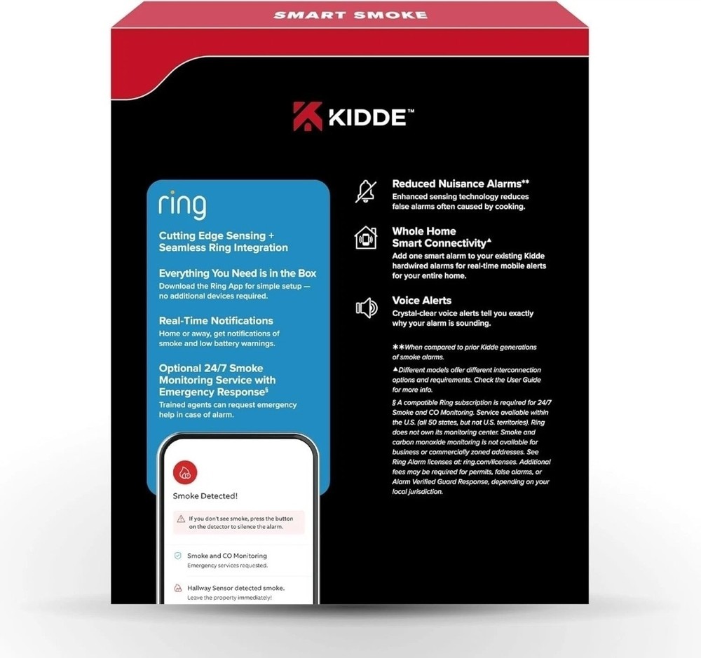 KIDDE Ring-Enabled Smart Smoke Detector, Wired, RGSAR-RW