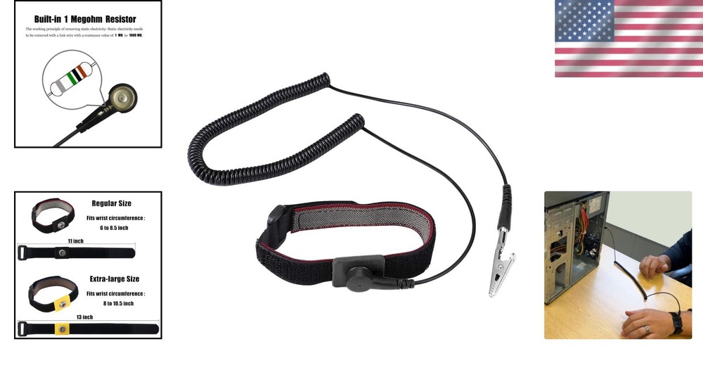 Adjustable Anti-Static Wrist Strap - 11" Grounding Bracelet for Safe Electronics