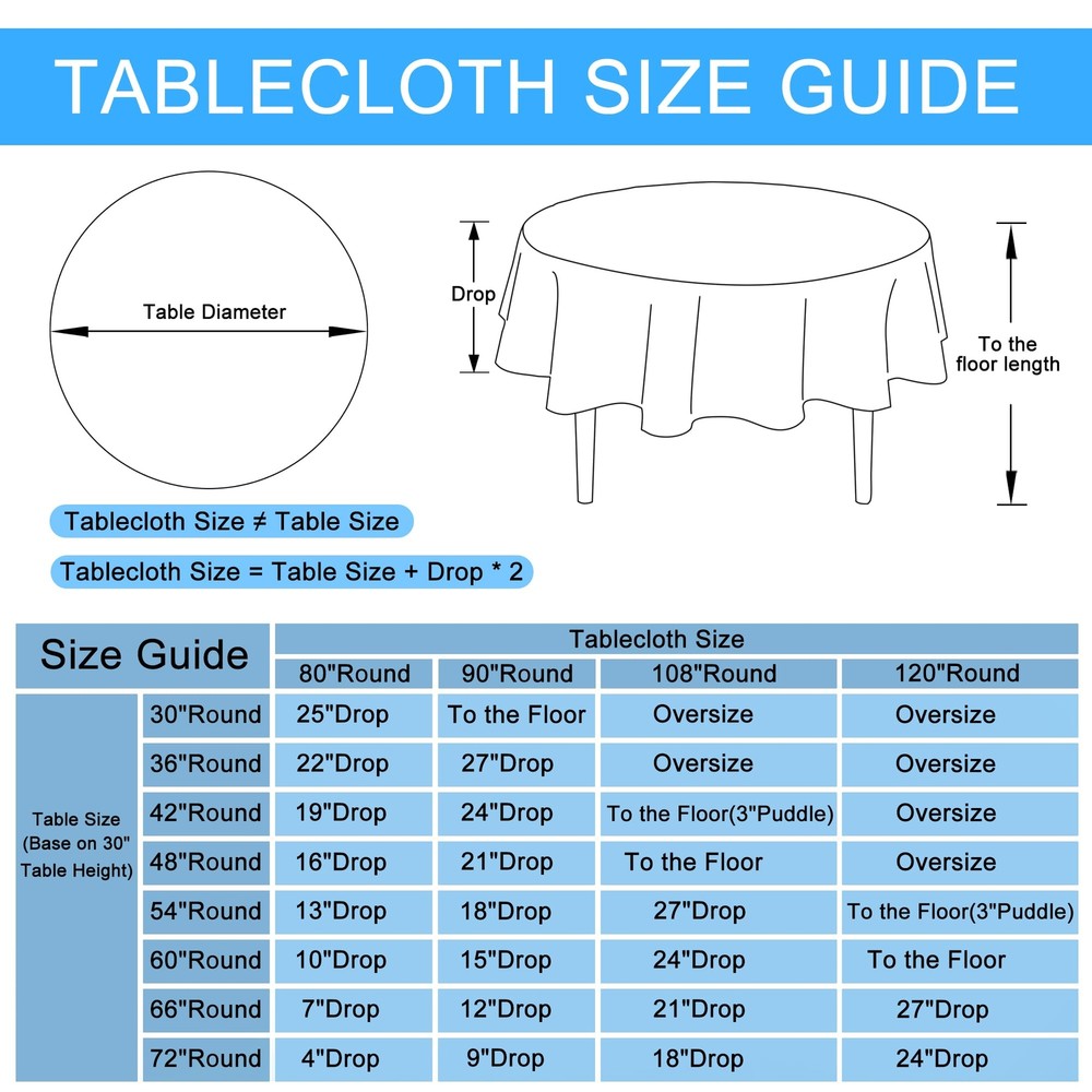 Round Tablecloth 90" Black Linen Polyester Wrinkle Stain Resistant Dining
