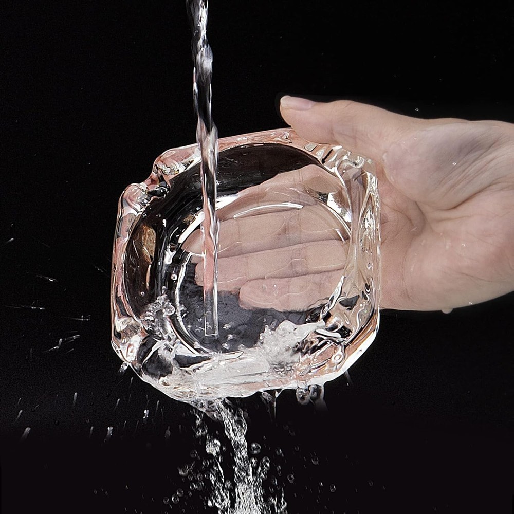 Luxury Clear Glass Ashtray - Smooth Surface, Perfect 3.66" Square Shape