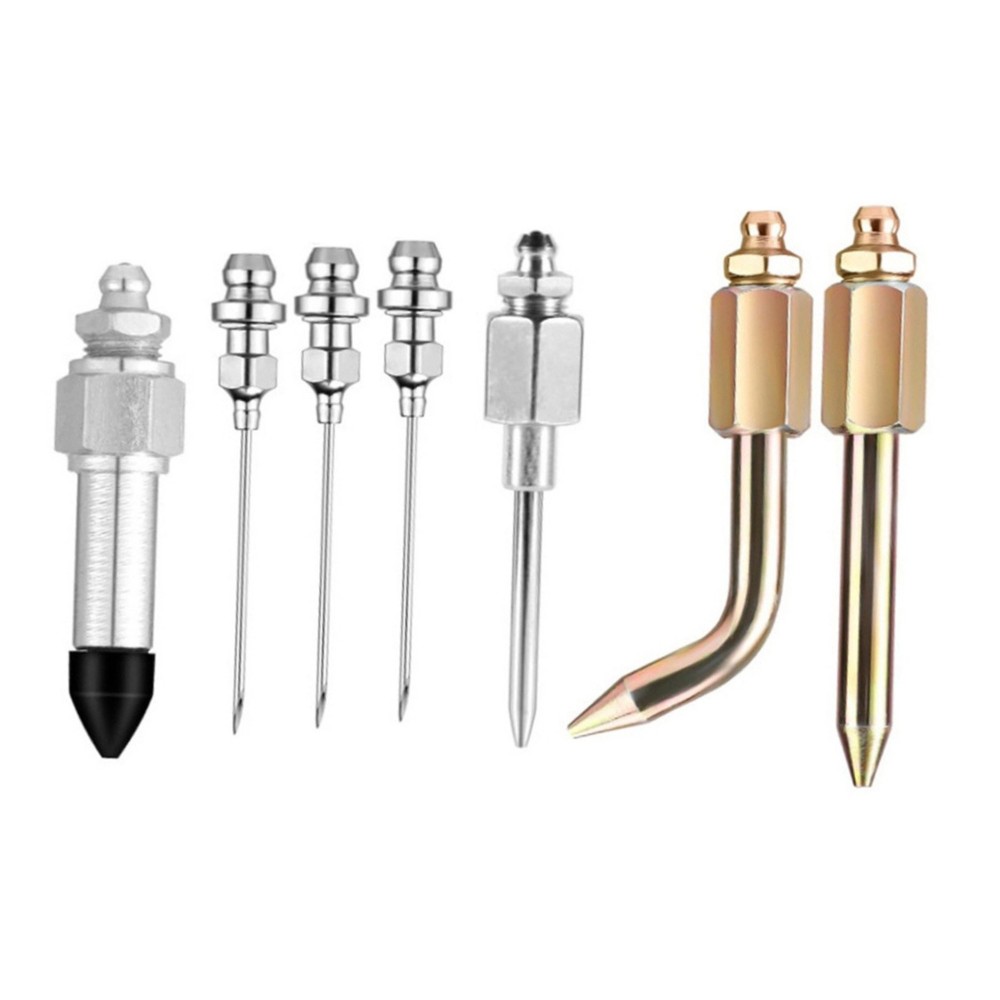 Grease Needle Nozzle Set 7pcs with Bent Tip Straight Nozzle and Rubber Adapter