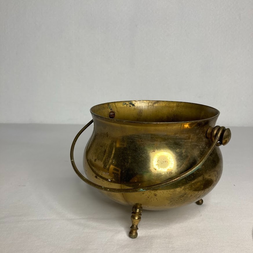VTG Solid Brass Smudge Pot Cauldron Fire Starter w/ Lid 5" tall x 6.5" Accessory