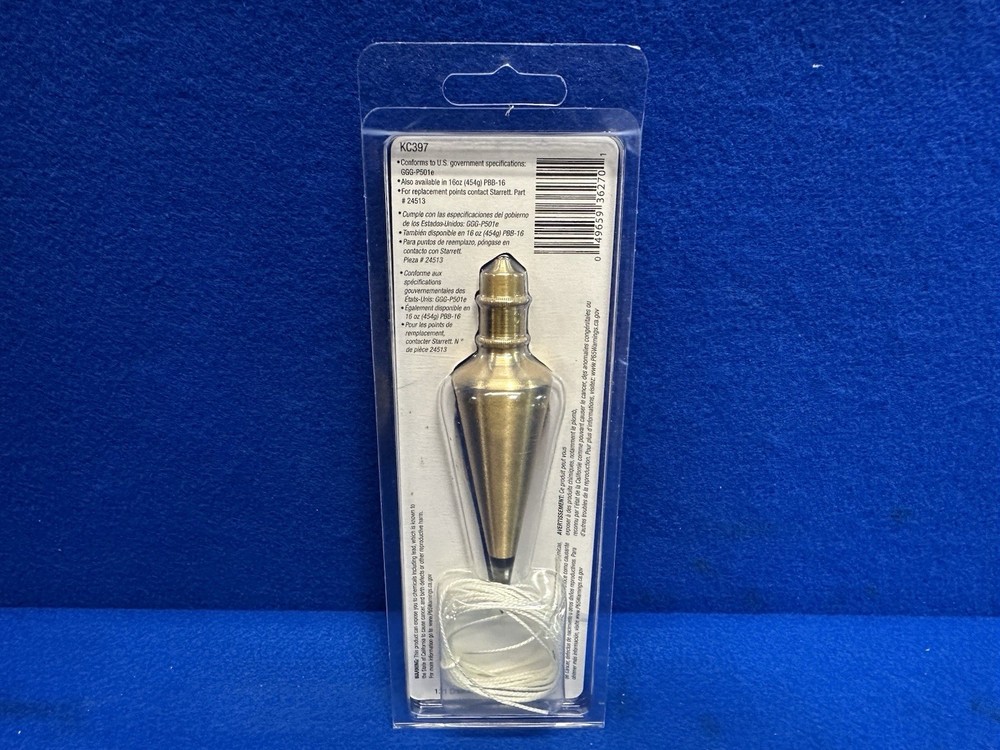 Starrett PBB-8 Plumb Bob Kit, Solid Brass, 8 oz.