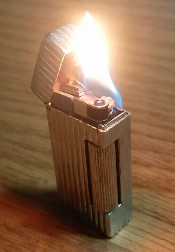 dunhill Square Striped Flint Type Oil Lighter Silver No Box Tested & Working