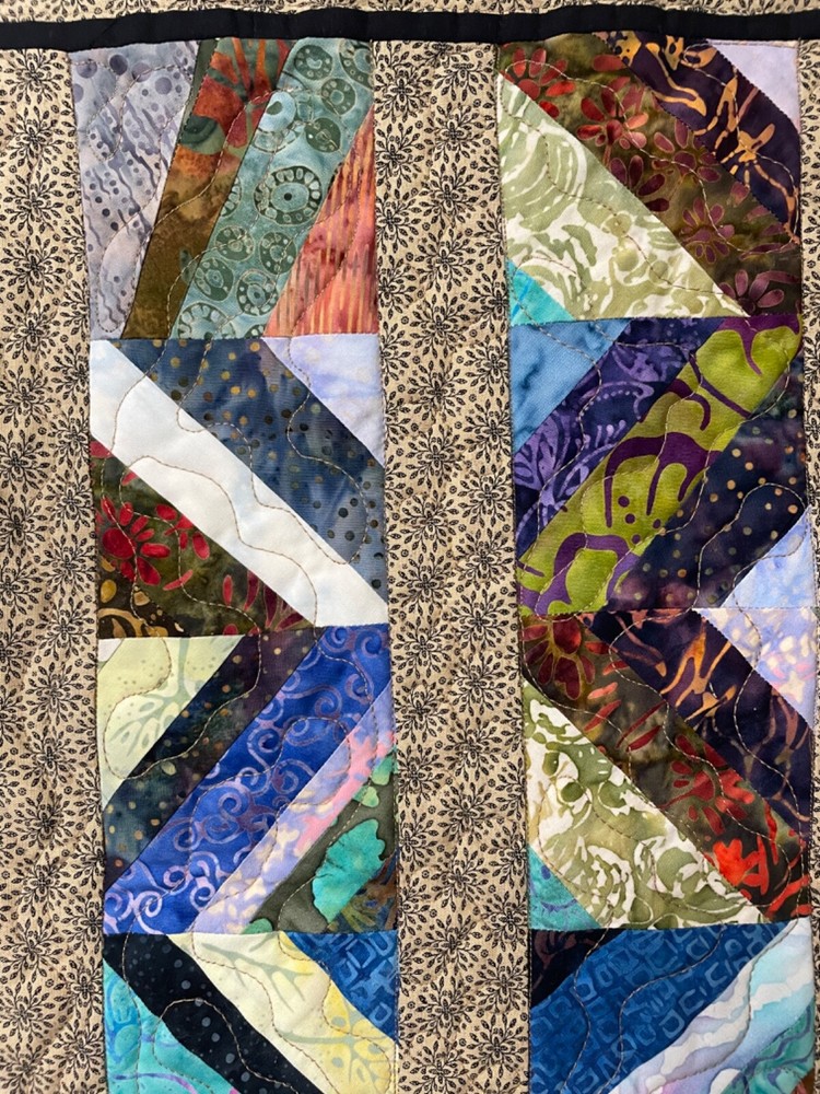 quilted table topper, hand made, batics