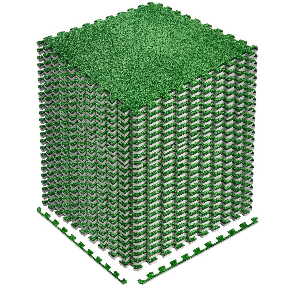 Sorbus Grass Mat - 96 Sq Ft Interlocking Artificial Turf Deck Carpet Flooring