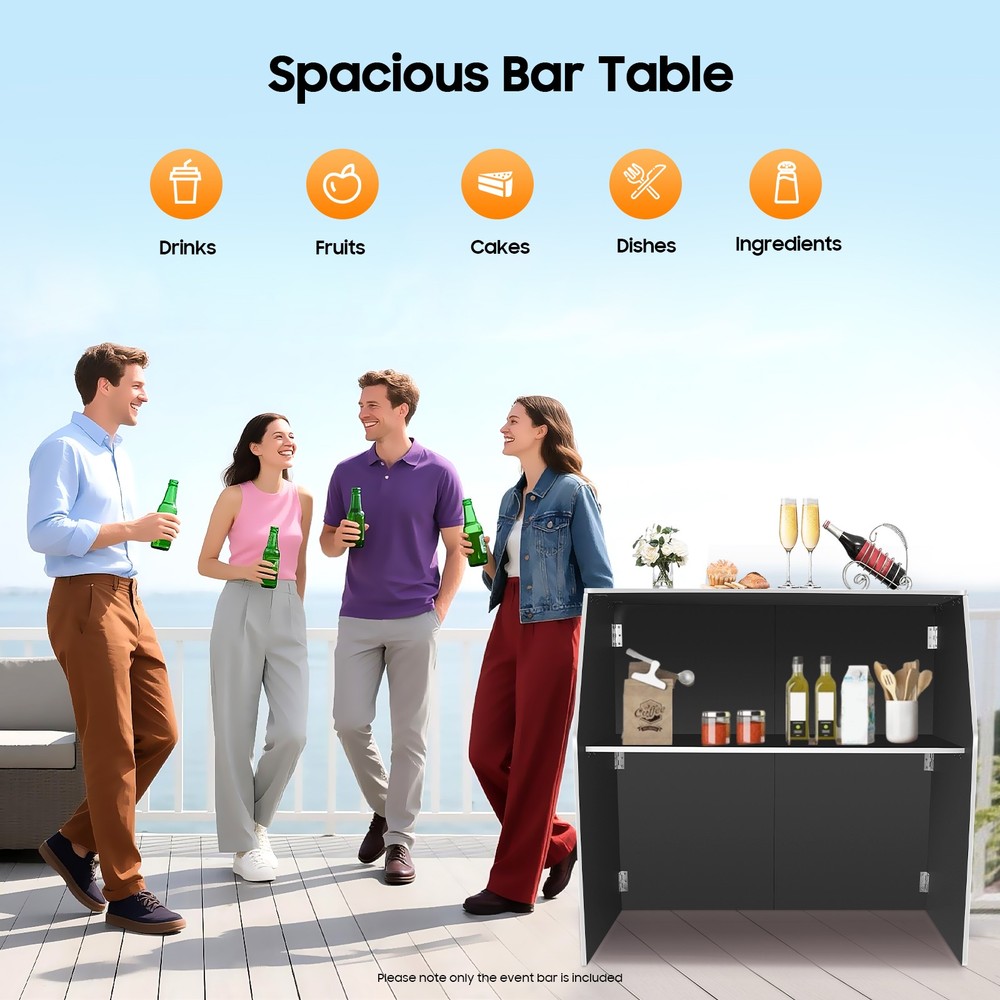 Portable Bar Cabinet Foldable Bar Portable Event Bar Rectangular Freestanding