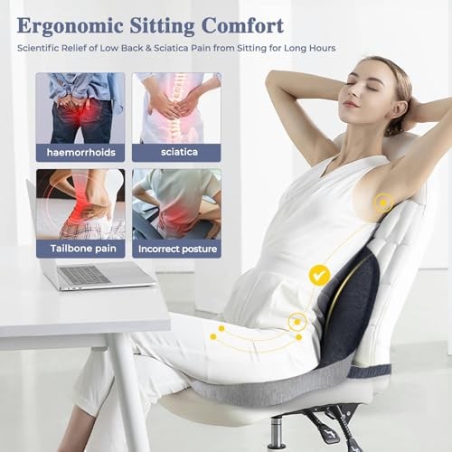Ergonomic Seat Cushion with Adjustable Strap, Memory Foam Dark Gray+light Gray