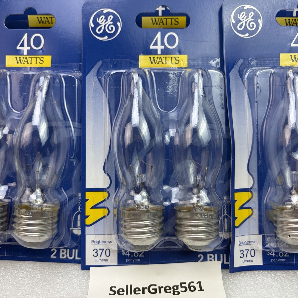 12 GE Light Bulbs 40Watts Bent Tip Crystal Clear Medium Base Decorative, 6-pk