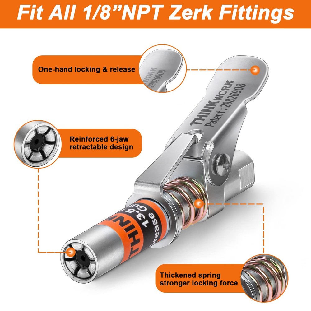 THINKWORK Grease Gun Coupler, 0.53" Tips, Coupler