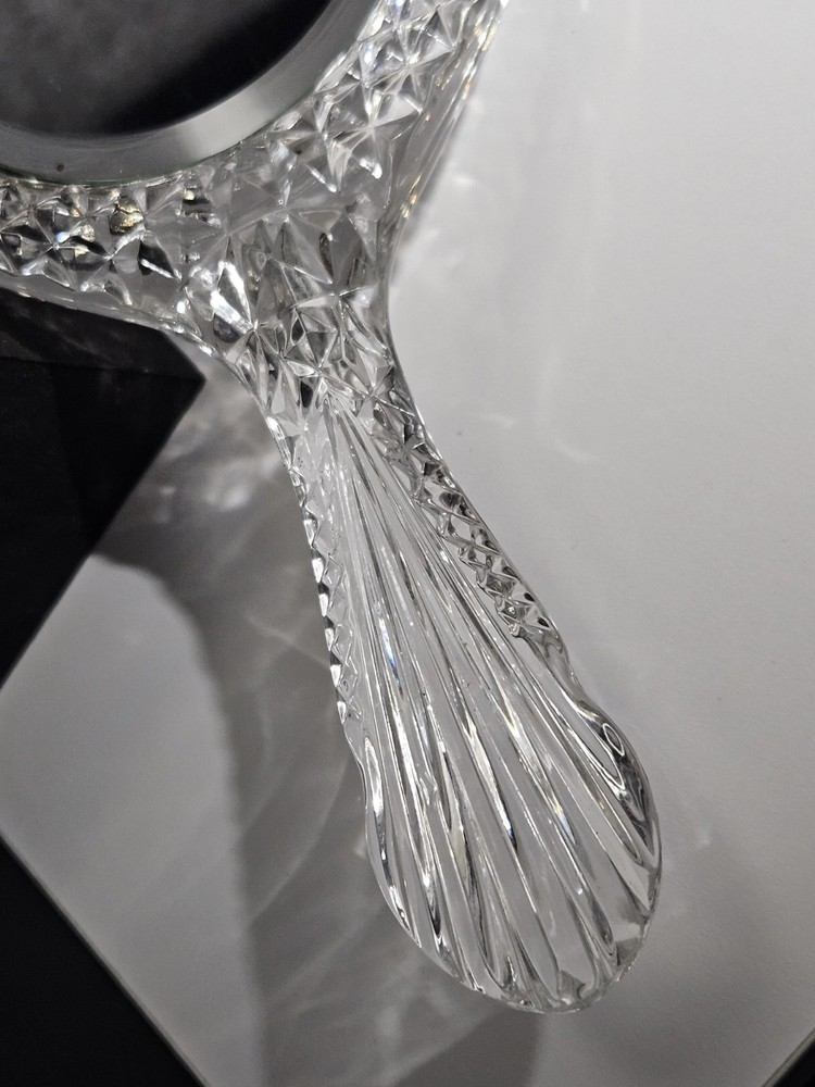 Victorian Crystal Hand Held Beveled Glass Mirror 10"