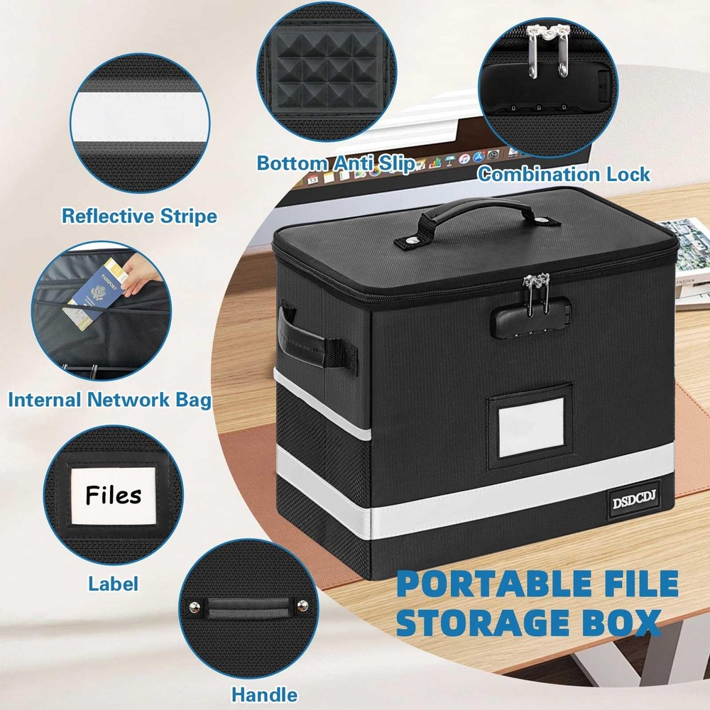 DSDCDJ Fireproof Document Box - 12.3" x 7.7" x 10.5", Black-box