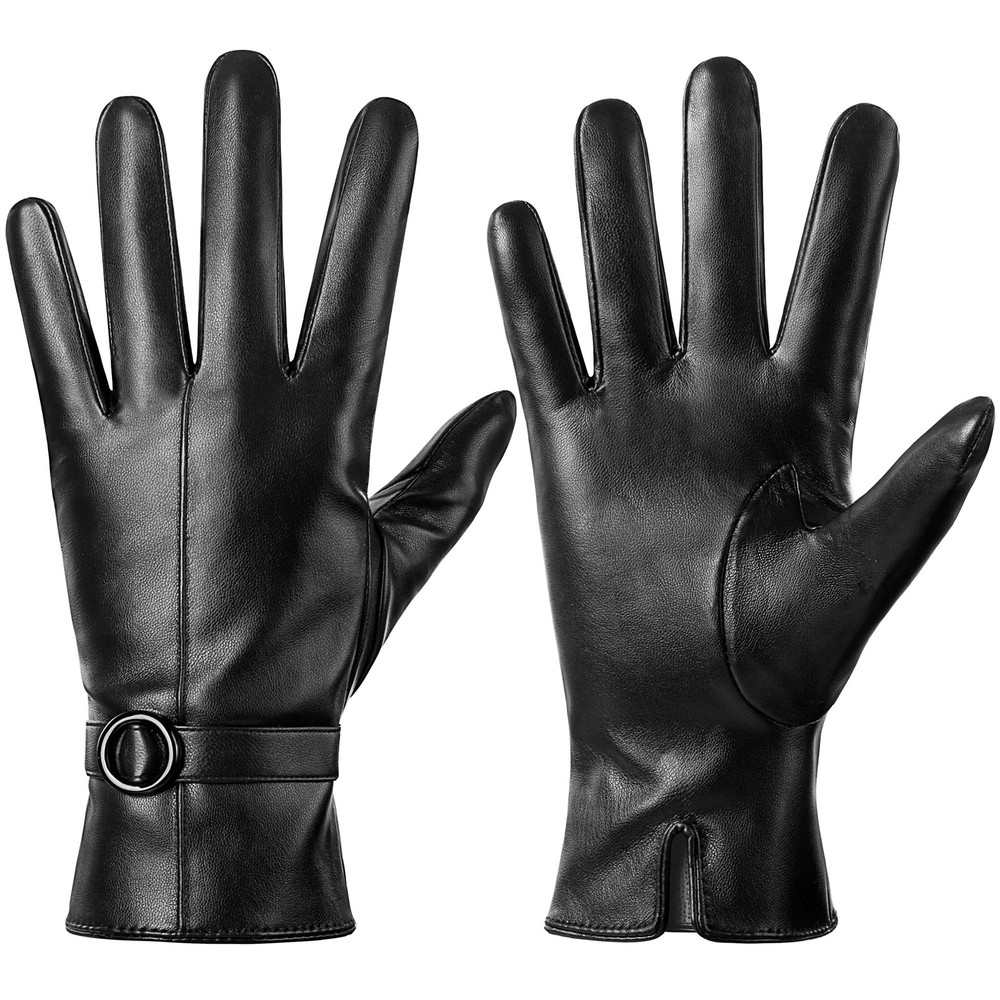 Dsane Womens Winter Leather Gloves Touchscreen Texting Warm Medium, Black