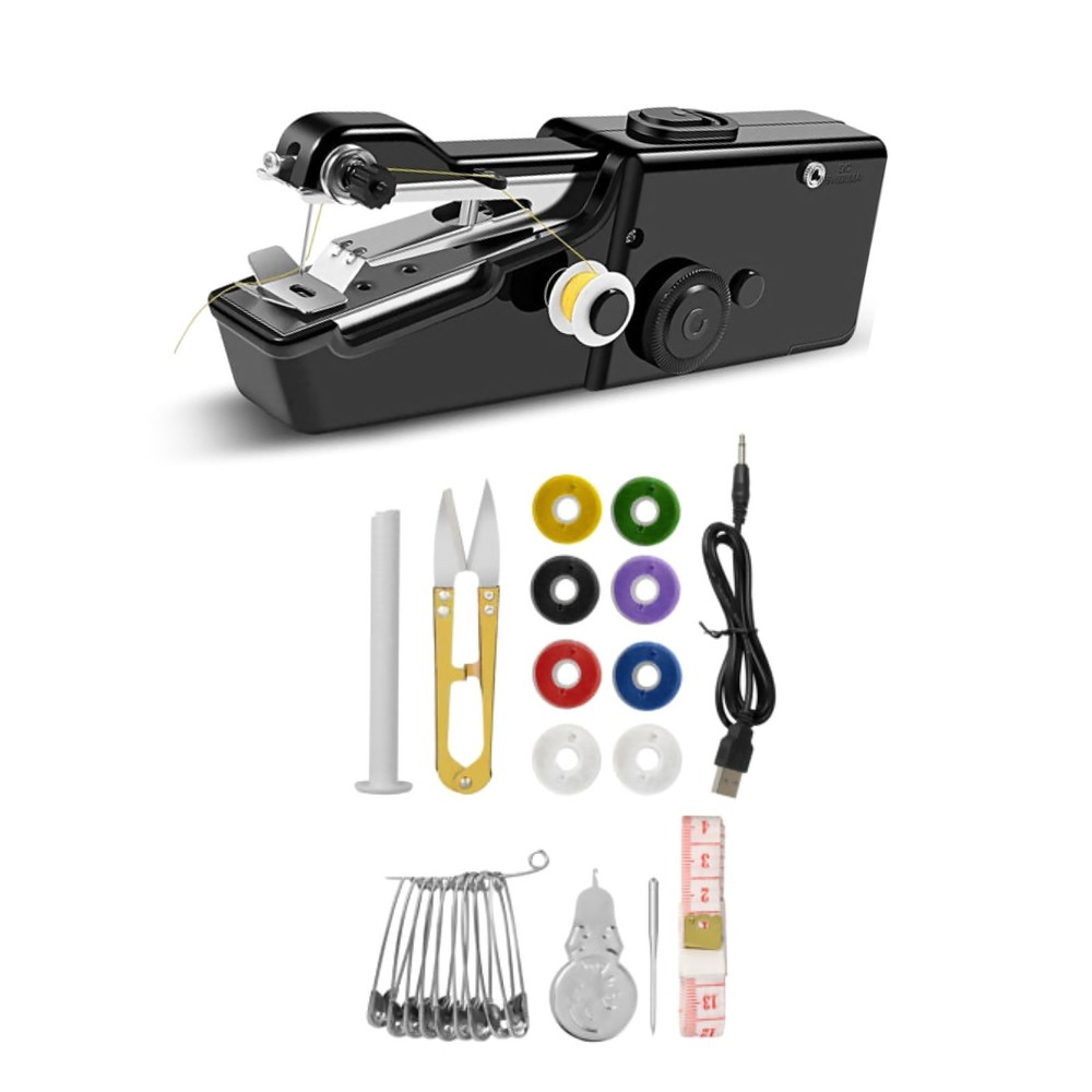Handheld Mini Sewing Machine Stitch Electric Compact Tool w/ Sewing Accessories