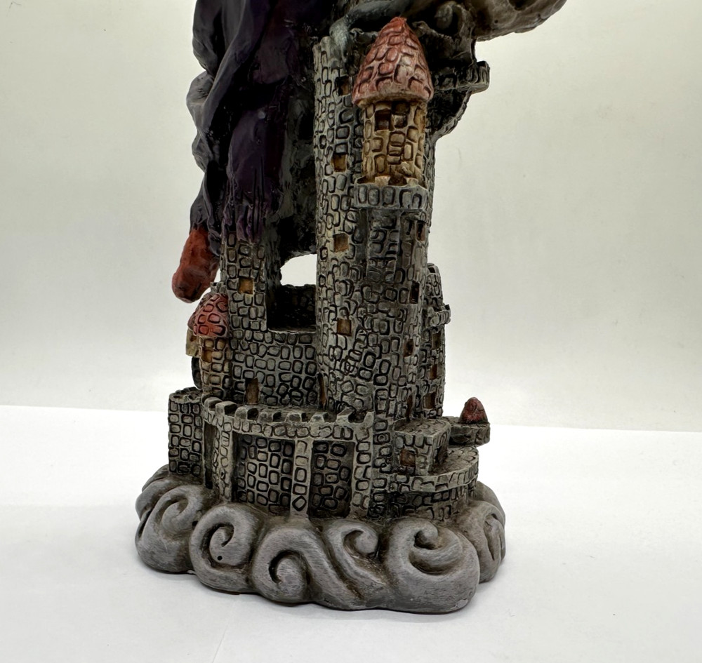9" Floating Witch Over Castle & Bat Resin Figure
