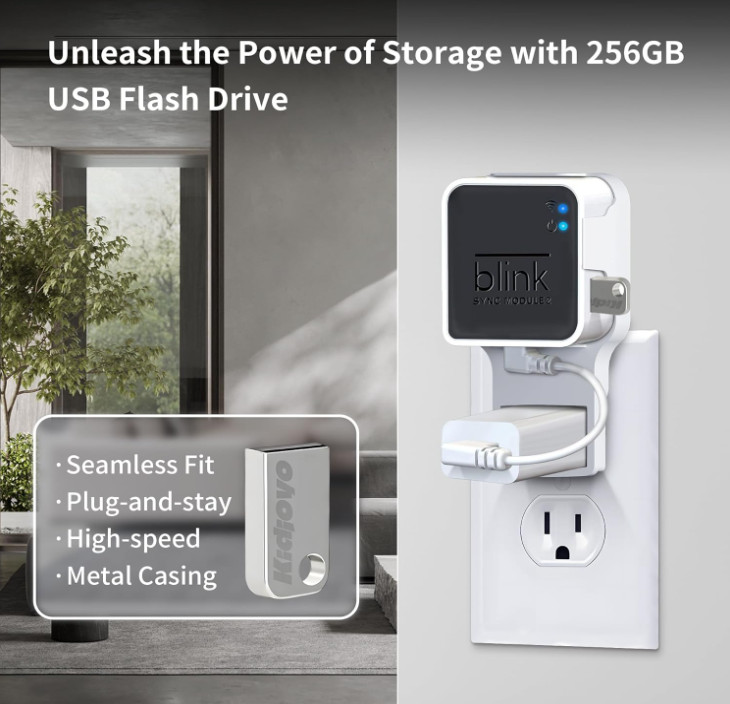 256GB USB Flash Drive & Wall Mount for Blink Sync Module 2 with Short Cable...