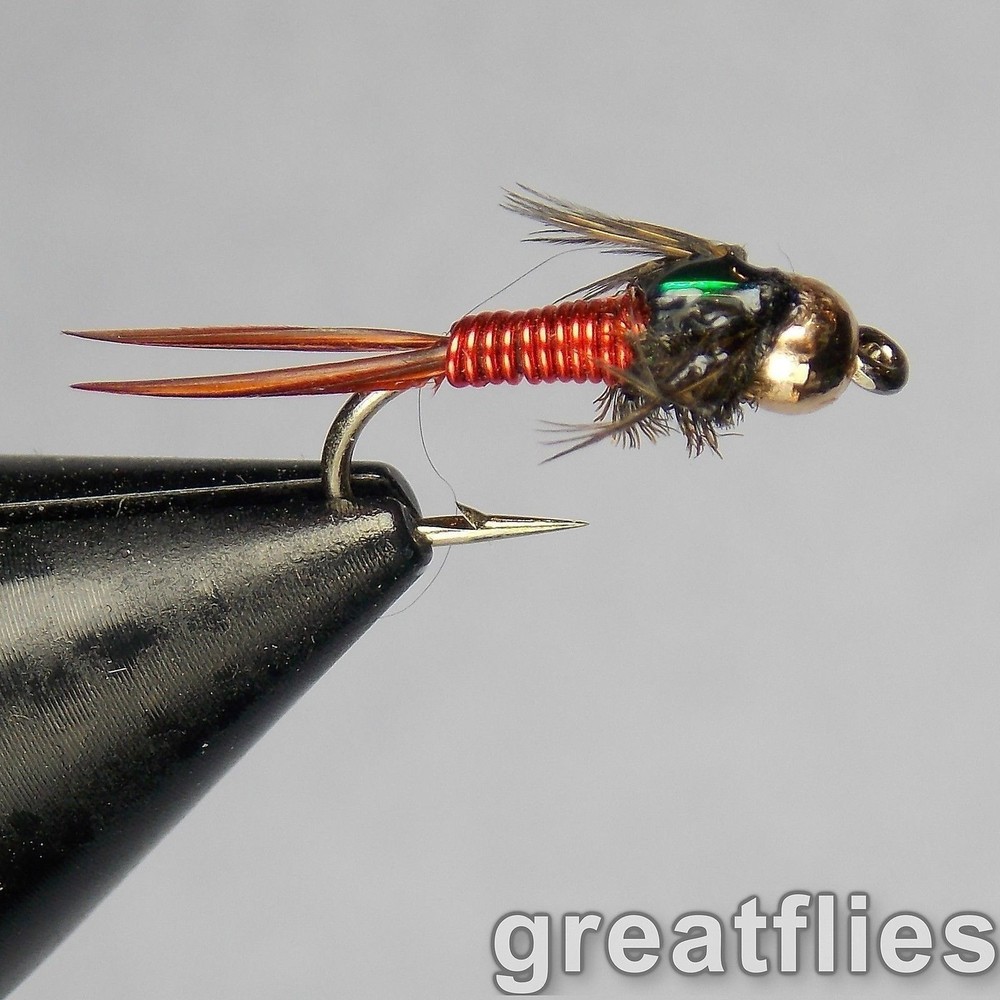 1 dozen (12) - Copper John - RED - Bead Head