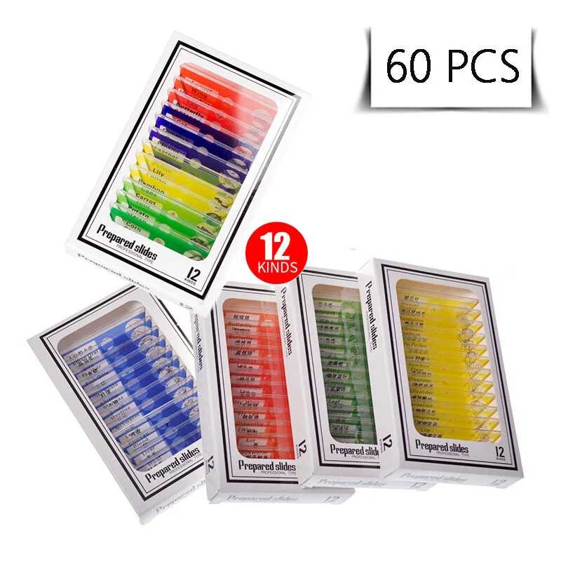 48/60Pcs Prepared Plastic Microscope Slides Biological For Enlighten Education
