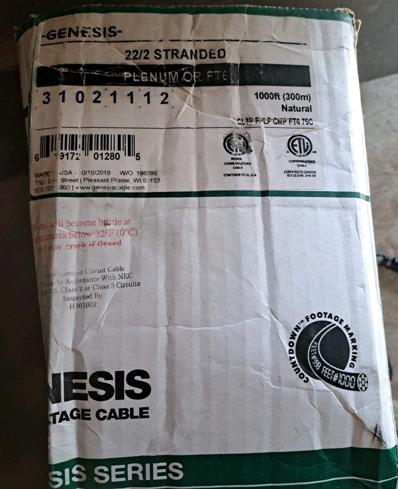 Genesis 31021112 22/2 Stranded White Security Cable 235ft Used