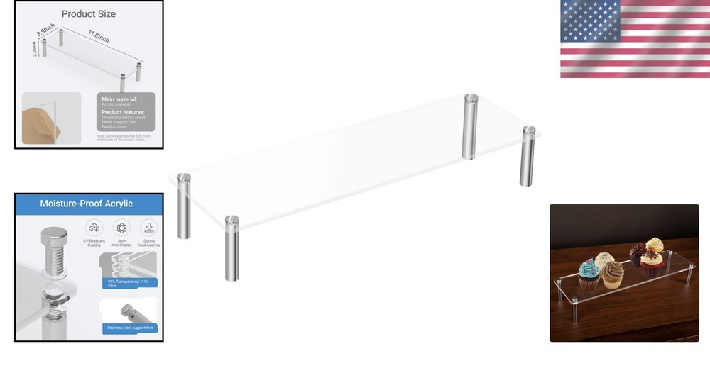 Versatile Acrylic Riser Display Shelf for Cupcakes, Cosmetics & More - 1-Level