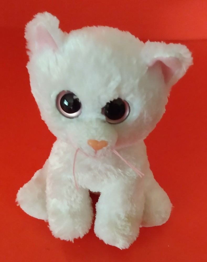 Plush Sitting White Kitty Cat Kitten With Big Yellow Eyes