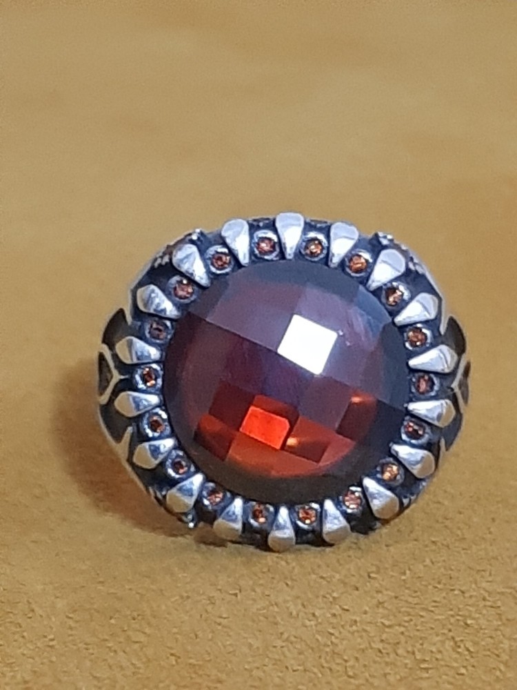 Mens 925 Silver Ring Emeralds Tourmaline Red Ruby Sterling Man Ring $