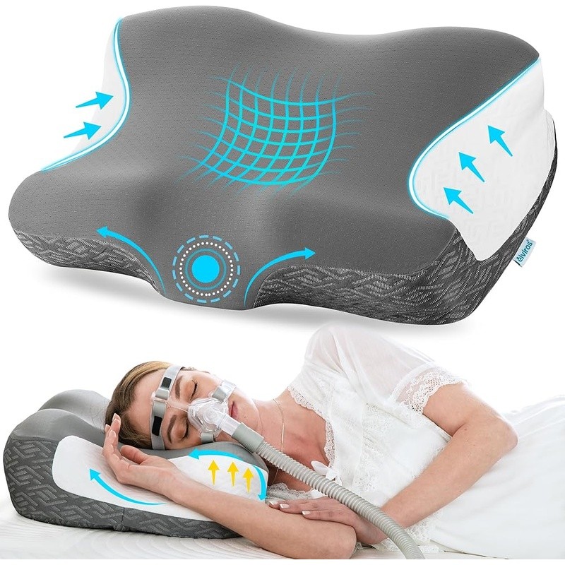 CPAP Neck Pillow Ergonomic Memory Foam Adjustable Height Side Sleepers Support