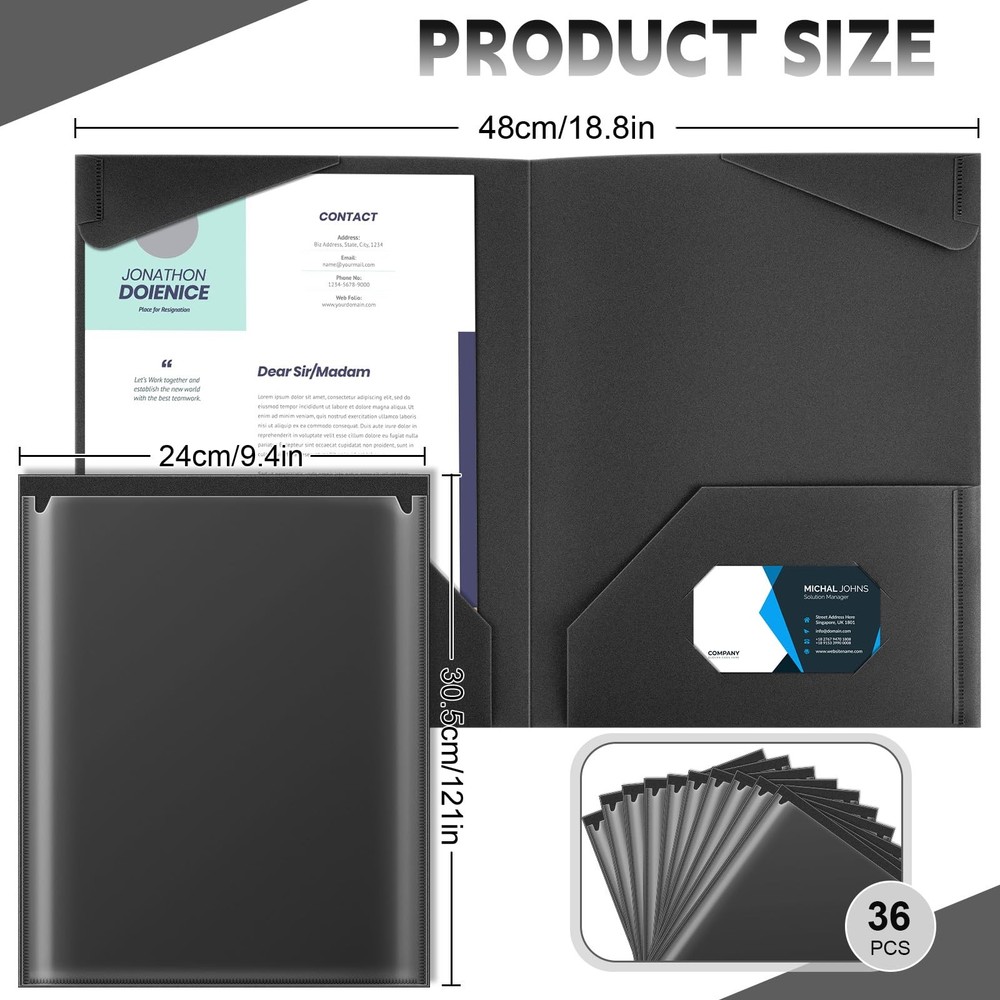 Henoyso 36 Pack Black Plastic Folders with Clear Front Pockets Heavy