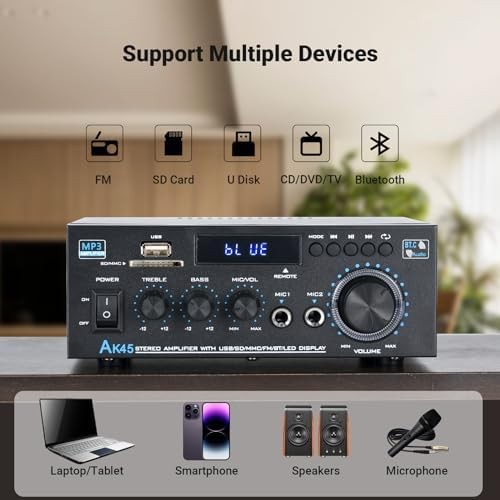 300W Bluetooth Stereo Receiver Amplifier with Karaoke