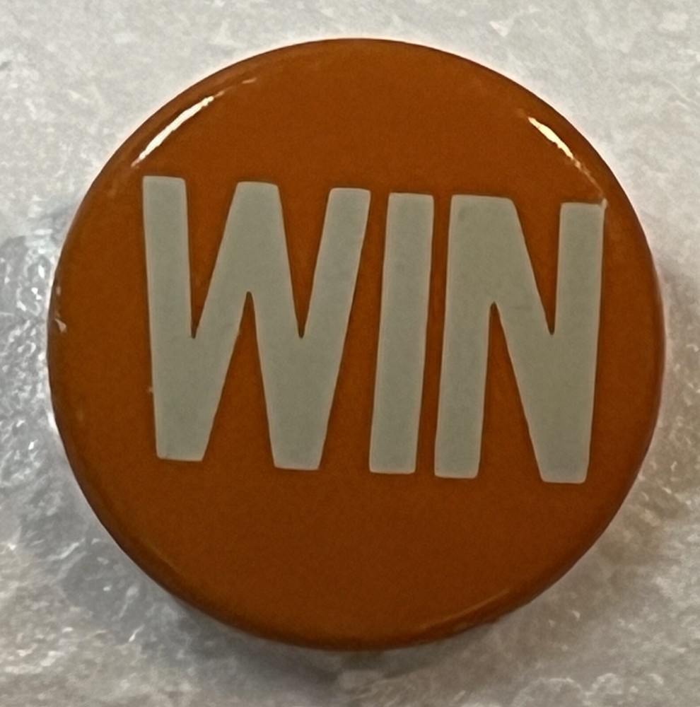 Vintage WIN Orange Pinback Button