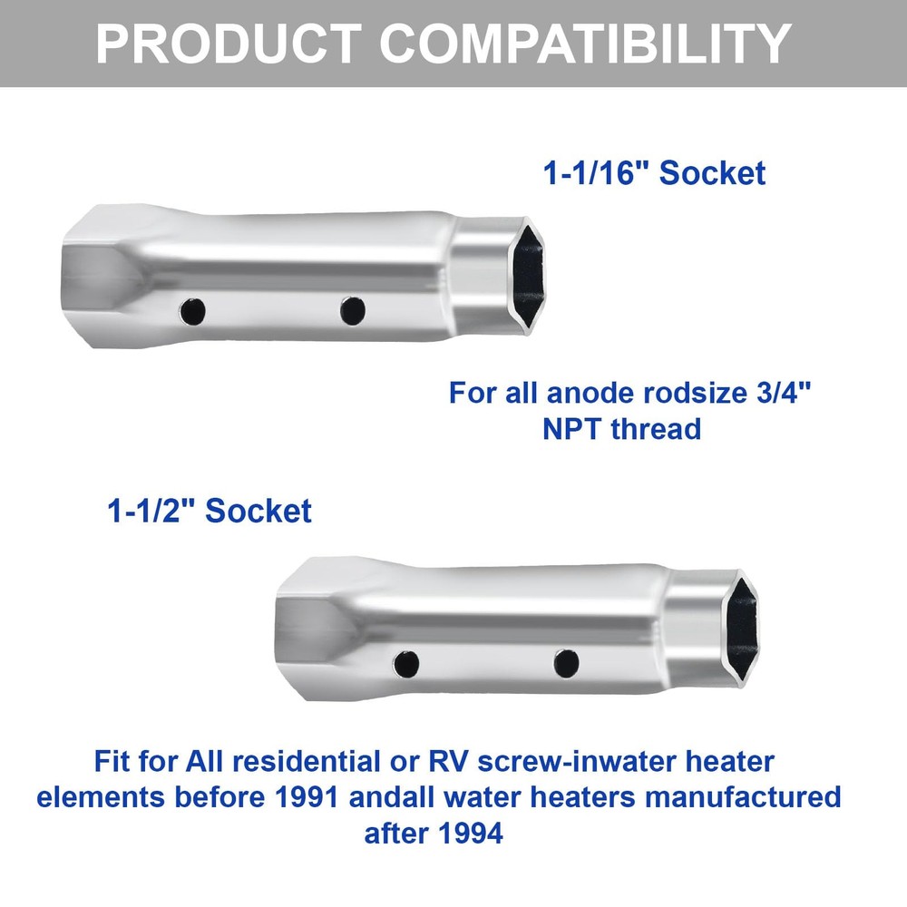 ZJZZJZ RV Water Heater Element Wrench Socket,Dual Hex Removal Silver