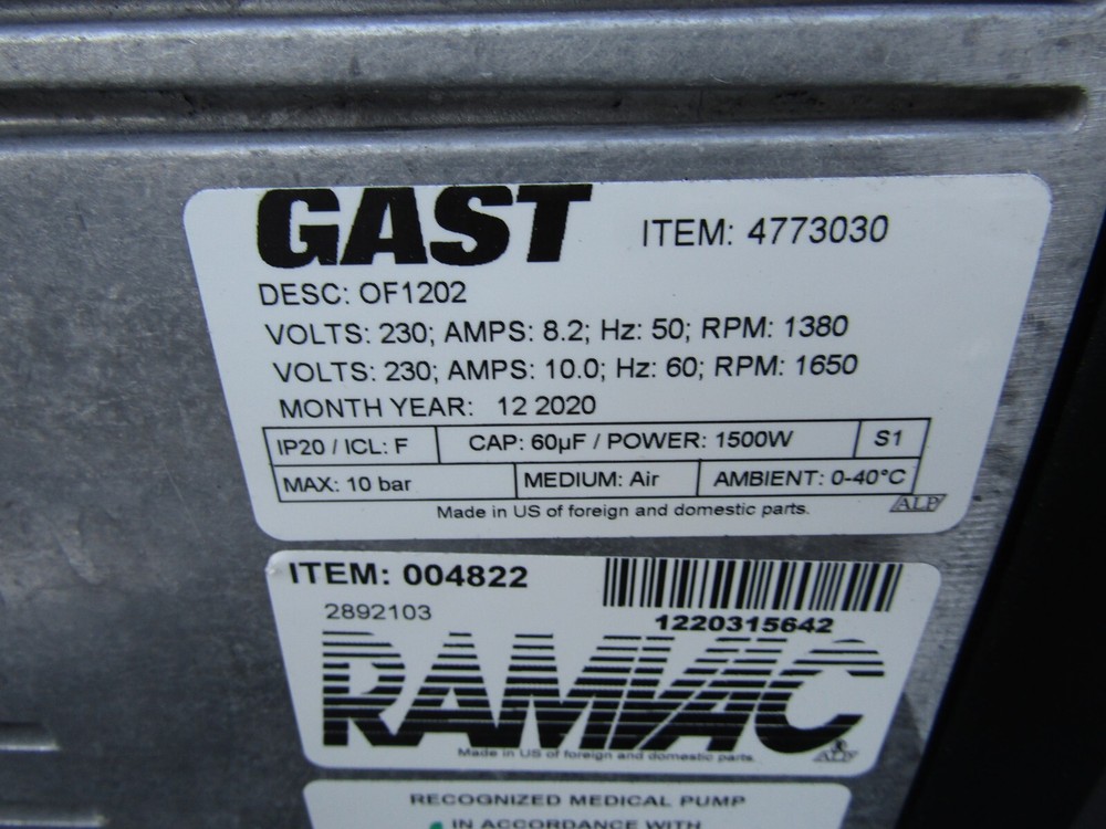 Ramvac Osprey Dental Compressor Gast Head OSP28B