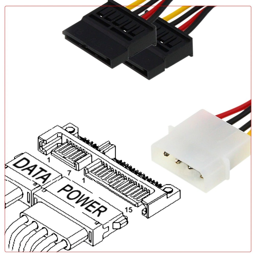 Molex to SATA Power Cable Splitter Adapter Extension 8" 20cm