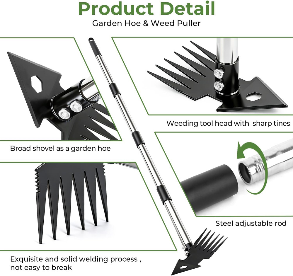 2-In-1 Weed Puller Tool,Dual-Head Garden Hoe Weeder Tool with Long Handle,Heavy