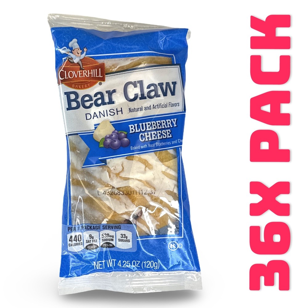 Cloverhill Bear Claws, Blueberry Cheese, Individually Packaged, Case