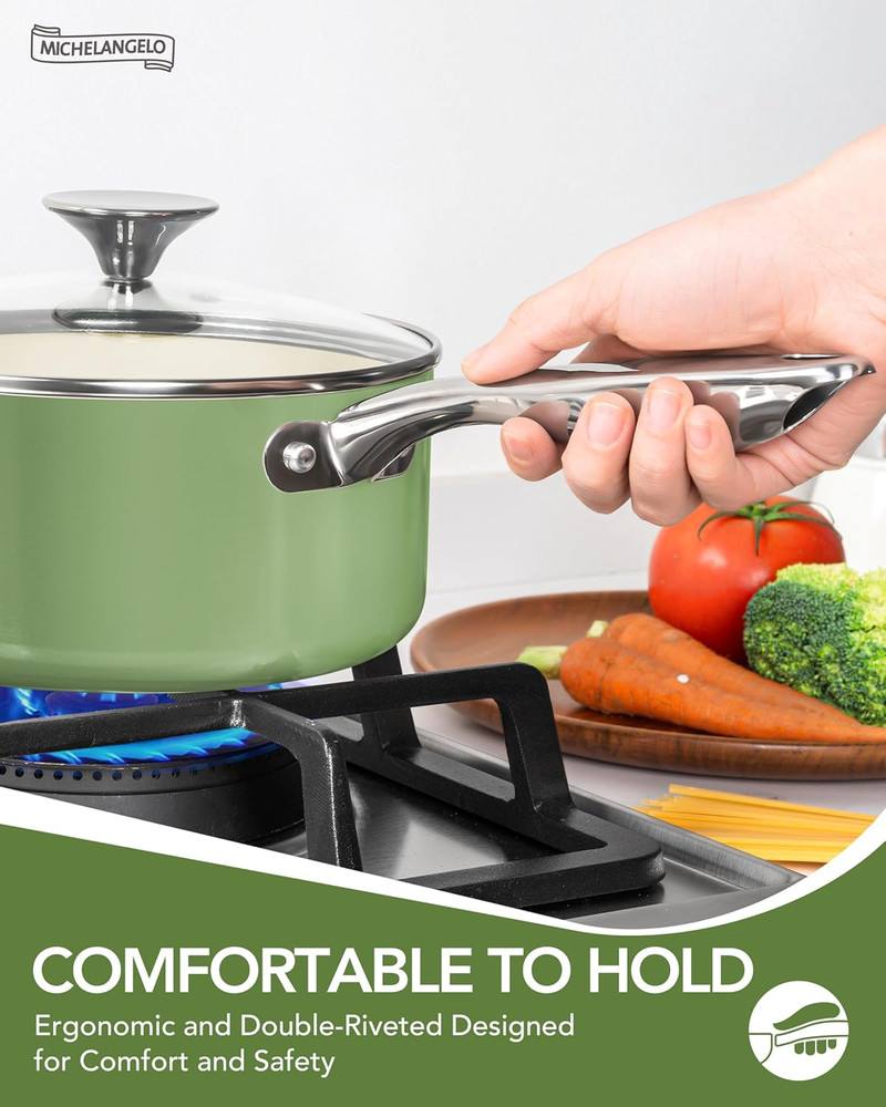 Non-Stick Titanium Cookware Set - 8-Pcs Ceramic Cookware Green