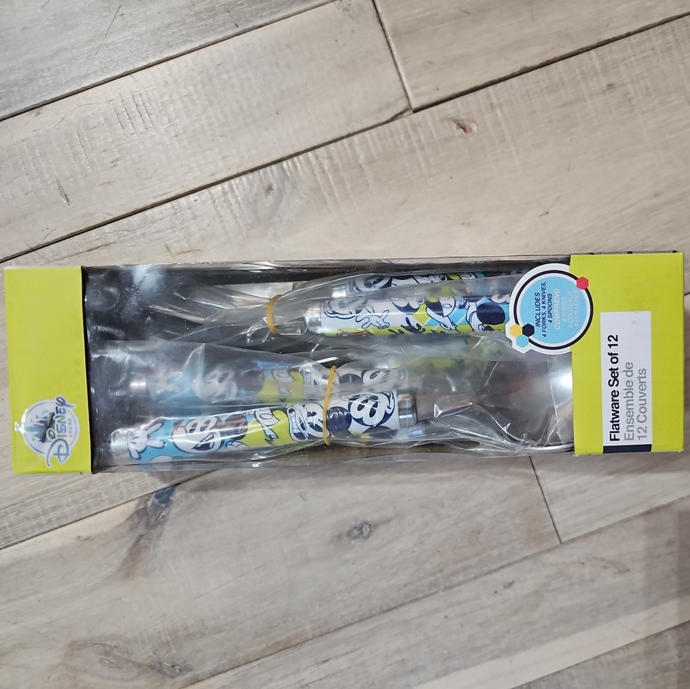 Disney Store Mickey Mouse Icon Blue Green White 12 Pc Flatware Set NEW