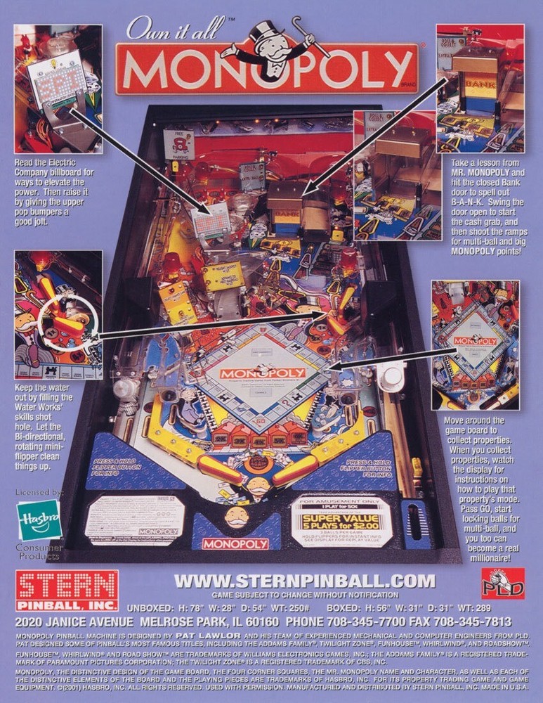 Monopoly Pinball Flyer Mint / Original Brochure