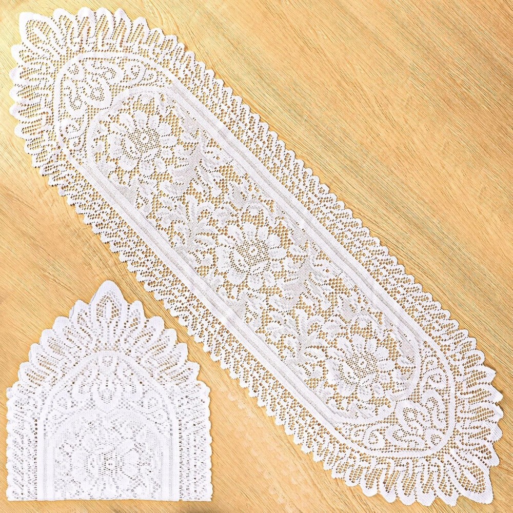 2 Pack Cotton Crochet Lace Rectangular Table Runner Doilies Table Dresser Scarf