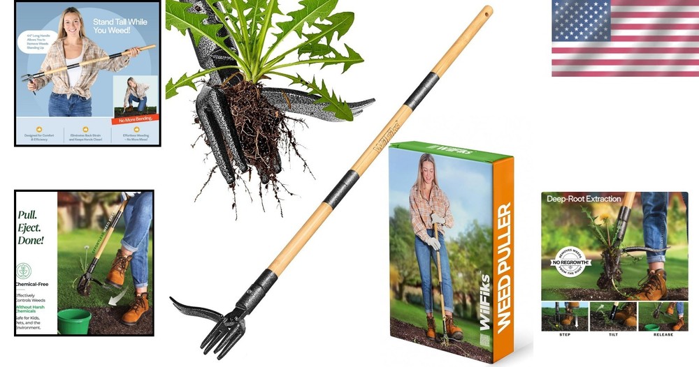 Lightweight Weed Puller Tool - Ergonomic Bamboo Handle for Strain-Free Gardening